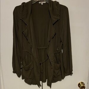 Cozy Casual Olive Green Hooded Utility Jacket